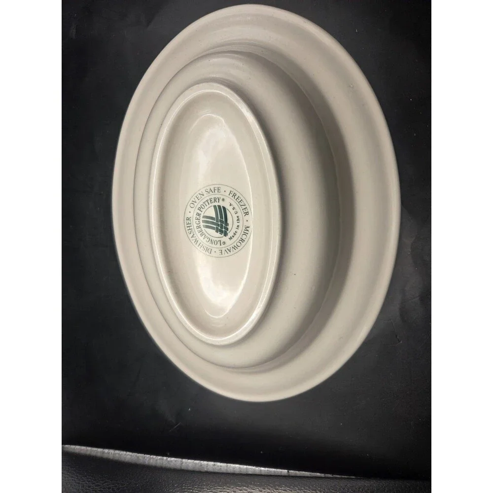 Longaberger Pottery Woven Traditions Green Oval Vegetable Serving Dish USA 12 In